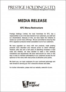 KFC Menu Restructure