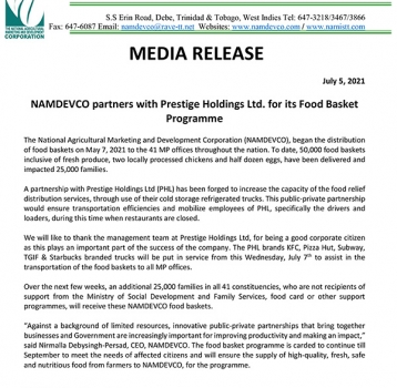 NAMDEVCO partners with Prestige Holdings Ltd. for its Food Basket Programme