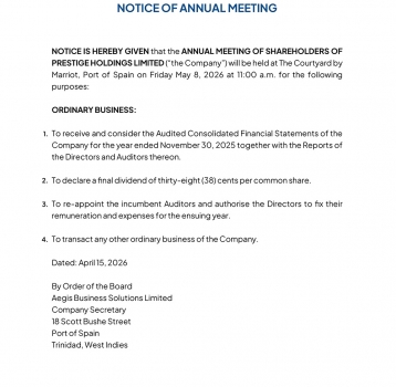 Prestige Holdings Limited AGM 2026