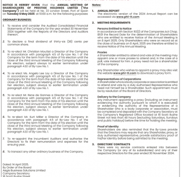 Prestige Holdings Limited AGM 2025